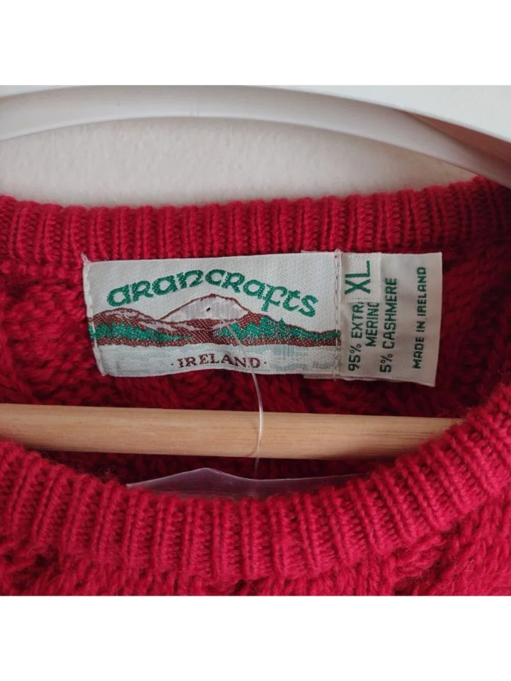 Aran Crafts Red Sweater XL NEW Wool Cashmere Cable Knit Fisherman Pullover NWT